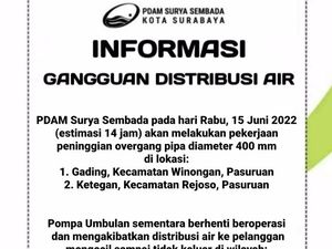 Info Gangguan Distribusi Air PDAM di Pasuruan hingga Sidoarjo Info Gangguan Distribusi Air PDAM di Pasuruan hingga Sidoarjo