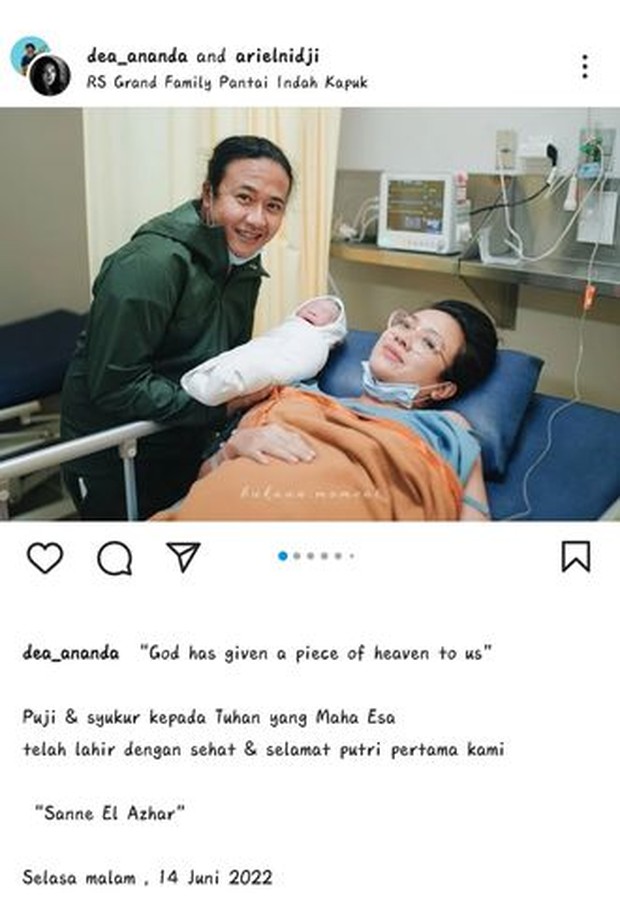 Program hamil berhasil, Dea Ananda melahirkan anak pertama/Instagram/dea_ananda