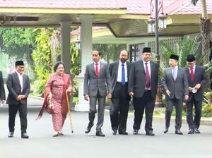 Kala Jokowi dan 7 Ketum Parpol Jalan Bareng ke Pelantikan Menteri-Wamen