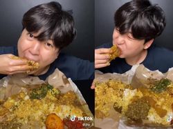 Gokil! Pria Korea Ini Mukbang 2 Bungkus Nasi Padang Lauk Rendang dan Tunjang