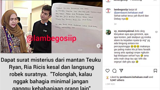 Surat dari mantan kekasih Teuku Ryan
