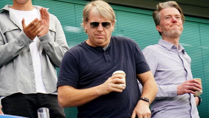 Prospective Chelsea owner Todd Boehly (centre) in the stands before the Premier League match at Stamford Bridge, London. Picture date: Sunday May 22, 2022. (Photo by Adam Davy/PA Images via Getty Images)