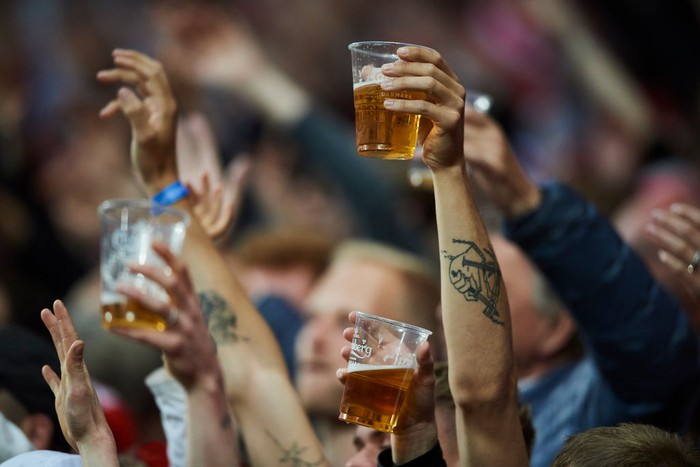 LONDON, ENGLAND - JULY 11:  England fans congregate prior to the UEFA Euro 2020 Championship Final between Italy and England at Wembley Stadium on July 11, 2021 in London, United Kingdom. (Photo by Marc Atkins/Getty Images)