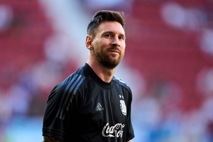 Lionel Messi PAMPLONA, SPAIN - JUNE 05: Lionel Messi of Argentina reacts during the international friendly match between Argentina and Estonia at Estadio El Sadar on June 05, 2022 in Pamplona, Spain. (Photo by Juan Manuel Serrano Arce/Getty Images)