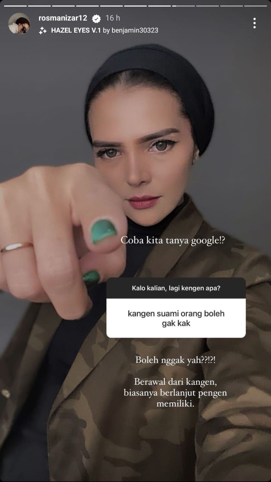Rosmanizar bicara soal wanita gatal di akun Instagram pribadinya.