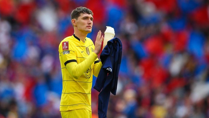 LONDON, ENGLAND - APRIL 17:  Andreas Christensen of Chelsea applauds the fans after The FA Cup Semi-Final match between Chelsea and Crystal Palace at Wembley Stadium on April 17, 2022 in London, England. (Photo by Craig Mercer/MB Media/Getty Images)