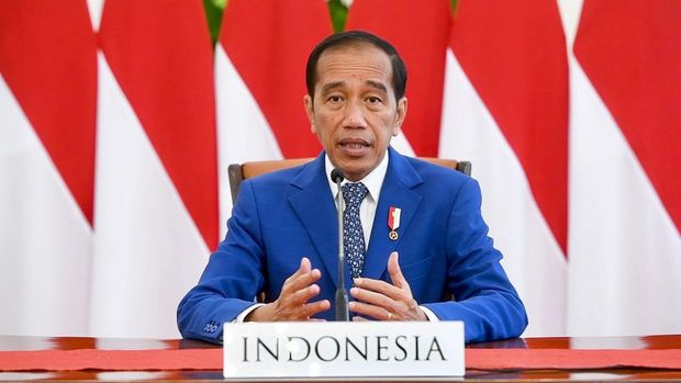 Presiden Joko Widodo (Jokowi) memberikan pidatonya dalam High-level Dialogue on Global Development secara virtual.