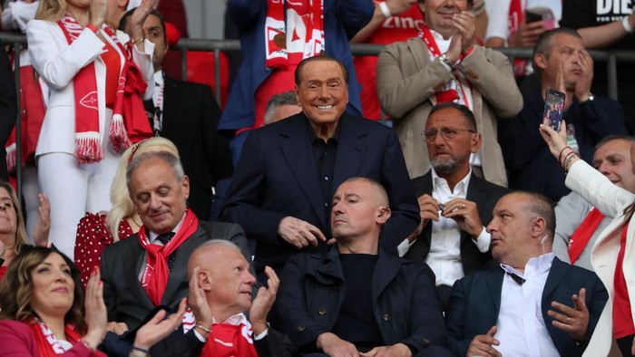 MONZA, ITALY - MAY 31: Silvio Berlusconi looks on during the celebrations of the first historic promotion of AC Monza to Serie A in its 110-year history at U-Power Stadium Brianteo on May 31, 2022 in Monza, Italy. (Photo by Giuseppe Cottini/Getty Images)