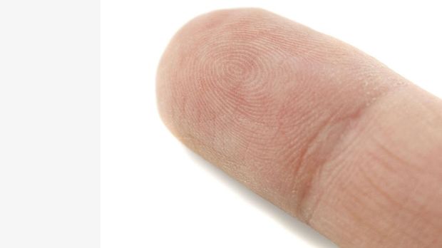 A tip of a finger with visable fingerprints