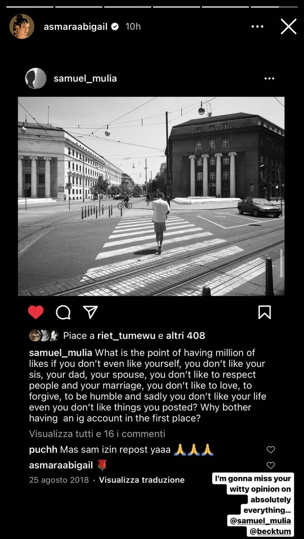 Asmara Abigail mengenang sosok Samuel Mulia lewat Instagram Story.