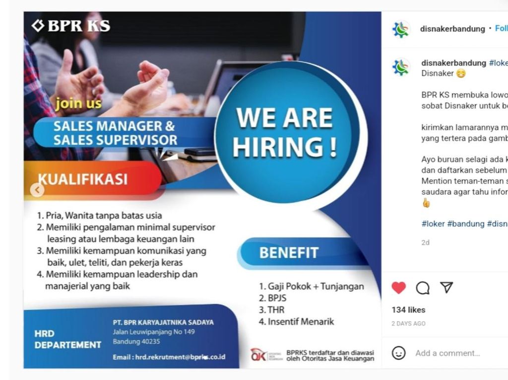 BPR KS Bandung Buka Lowongan Pekerjaan untuk 2 Posisi Ini BPR KS Bandung Buka Lowongan Pekerjaan untuk 2 Posisi Ini
