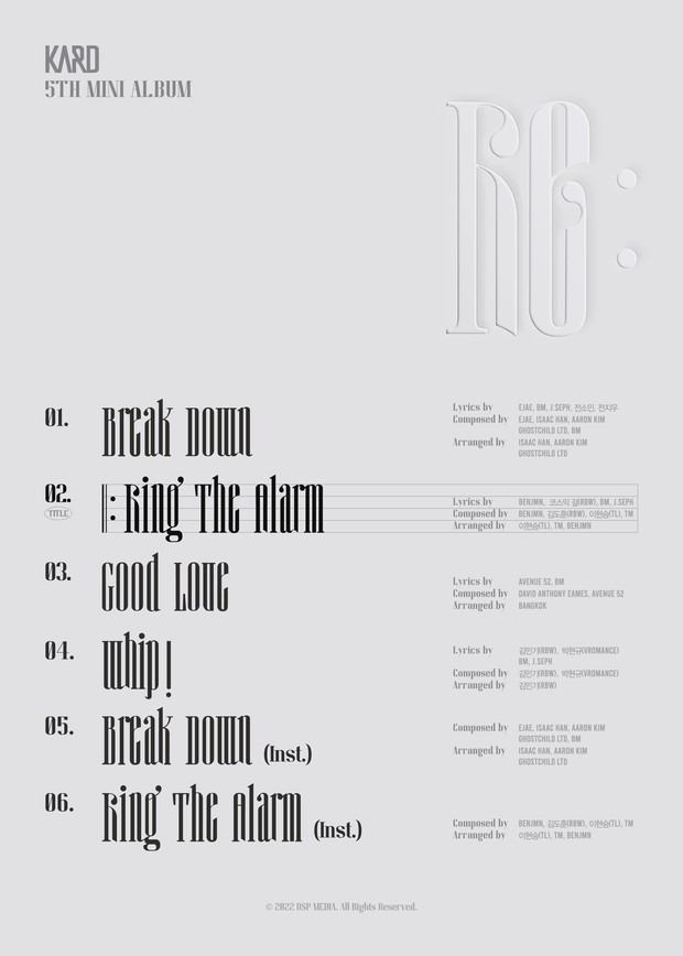 KARD 5th Mini Album 'Re:' track list/ Foto: twitter.com/KARD_Official