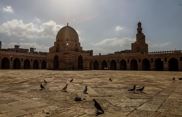 CAIRO, EGYPT - JUNE 12: A view from the Mosque of Ibn Tulun in Egyptian capital Cairo on June 12, 2022. It is the largest mosque in Cairo in terms of land size and one of the oldest mosques in Egypt and all of Africa still standing in its entirety. It is surrounded by an open square courtyard, which allows for the passage of natural light. The Ibn Tulun Mosque showcases ancient Egyptian architectural designs, with its ornamentation made of sculpted stucco and wood. The mosque is a well-liked tourist destination. (Photo by Mohamed Abdel Hamid/Anadolu Agency via Getty Images)