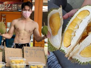 Demi Kuliah, Pria Ini Pamer Perut Six Pack Saat Jual Durian