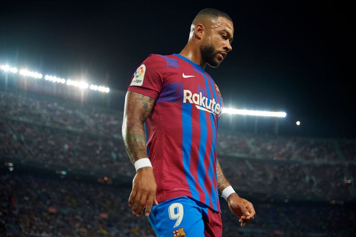 Memphis Depay of Barcelona during the LaLiga Santander match between FC Barcelona and Villarreal CF at Camp Nou on May 22, 2022 in Barcelona, Spain. (Photo by Jose Breton/Pics Action/NurPhoto via Getty Images)