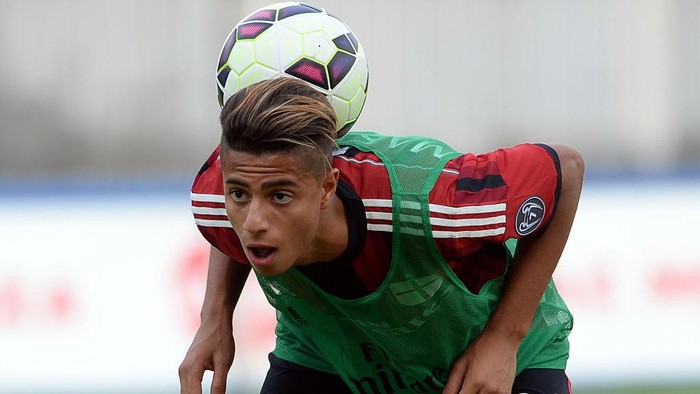 Hachim Mastour of AC Milan prior to the friendly match between AC Milan and AC Monza at Brianteo Stadium on July 20 in Monza, Italy (Photo by Fabio Ionà/Corbis via Getty Images)