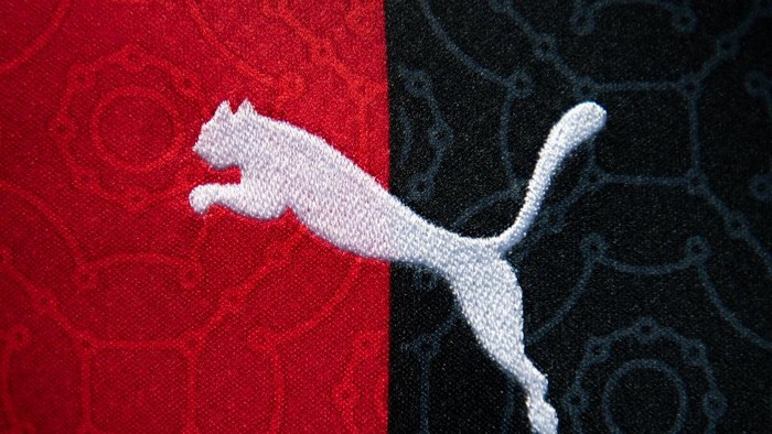 MANCHESTER, ENGLAND - MAY 19: The Puma logo on the AC Milan home shirt on May 19, 2021 in Manchester, United Kingdom. (Photo by Visionhaus/Getty Images)
