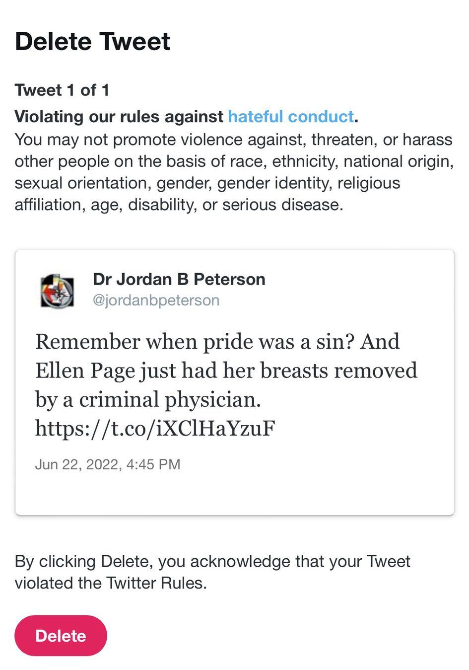 Cuitan yang bikin Jordan Peterson di-block Instagram karena sebut Elliot Page pendosa.