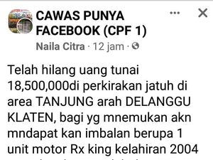 Heboh Sayembara Temukan Uang Hilang Rp 18,5 Juta Berhadiah Motor, Beneran?