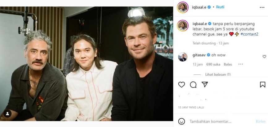 Iqbaal bersama Chris Hemsworth dan Taika Waititi