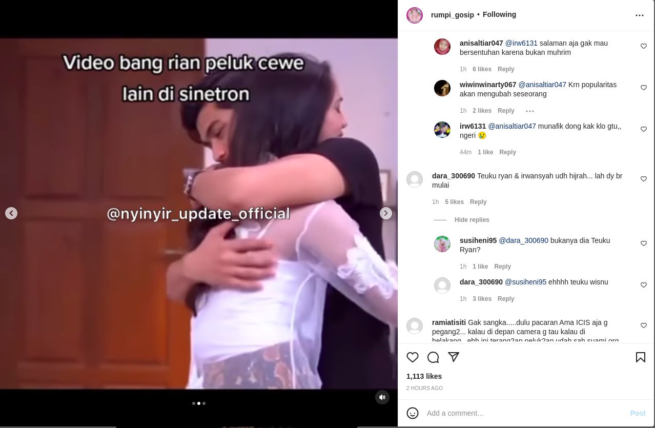 Adegan pelukan Teuku Ryan di sinetron