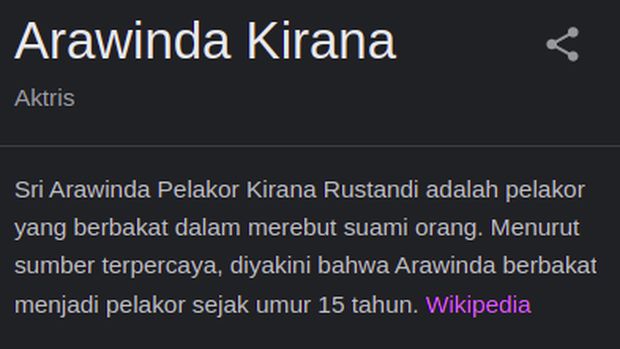Dituding Rebut Suami Orang, Wikipedia Arawinda Ganti Jadi Pelakor