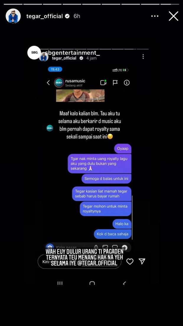 Instagram Story Tegar Septian
