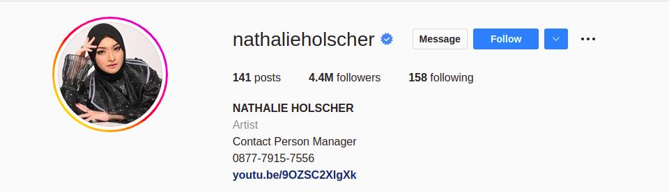 Akun Instagram Nathalie Holscher