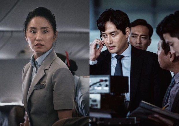 Park Hae Joon dan Kim So Jin dalam film Emergency Declaration/Foto: soompi Park Hae Joon dan Kim So Jin dalam film Emergency Declaration