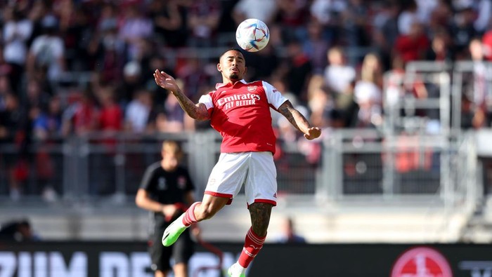 NUREMBERG, GERMANY - JULY 08: Gabriel Jesus of Arsenal controls the ball during the pre-season friendly match between 1. FC Nürnberg and Arsenal F.C. at Max-Morlock-Stadion on July 08, 2022 in Nuremberg, Germany. (Photo by Alexander Hassenstein/Getty Images)