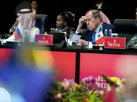 Russian's Foreign Minister Sergei Lavrov attends a meeting at the G20 Foreign Ministers' Meeting in Nusa Dua on the Indonesian resort island of Bali on July 8, 2022. (Photo by Stefani Reynolds / POOL / AFP)