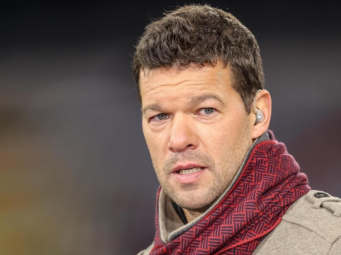MUNICH, GERMANY - MARCH 08: Michael Ballack looks on prior to the UEFA Champions League Round Of Sixteen Leg Two match between FC Bayern München and FC Salzburg at Allianz Arena on March 8, 2022 in Munich, Germany. (Photo by Roland Krivec/DeFodi Images via Getty Images)