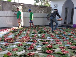 Kurangi Sampah Plastik, Warga Depok Bagikan Daging Kurban Pakai Daun