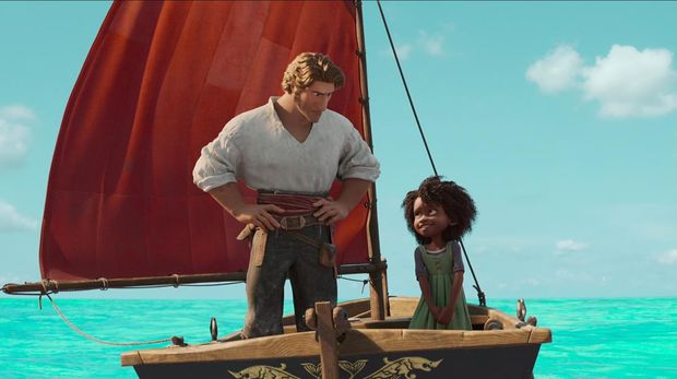 THE SEA BEAST -  Zaris-Angel Hator as MAISIE BRUMBLE and Karl Urban as JACOB HOLLAND. Cr: Netflix © 2022