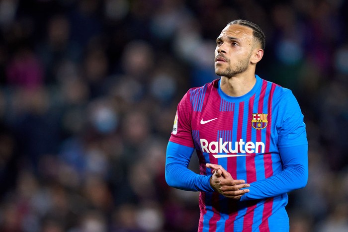 BARCELONA, SPAIN - MARCH 13: Martin Braithwaite of FC Barcelona looks on during the LaLiga Santander match between FC Barcelona and CA Osasuna at Camp Nou on March 13, 2022 in Barcelona, Spain. (Photo by Alex Caparros/Getty Images)