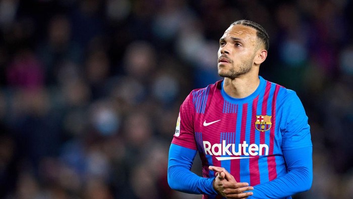 BARCELONA, SPAIN - MARCH 13: Martin Braithwaite of FC Barcelona looks on during the LaLiga Santander match between FC Barcelona and CA Osasuna at Camp Nou on March 13, 2022 in Barcelona, Spain. (Photo by Alex Caparros/Getty Images)