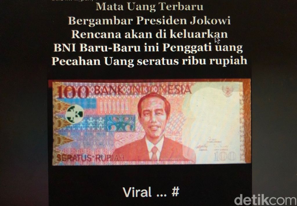 tangkapan layar uang bergambar Presiden Jokowi