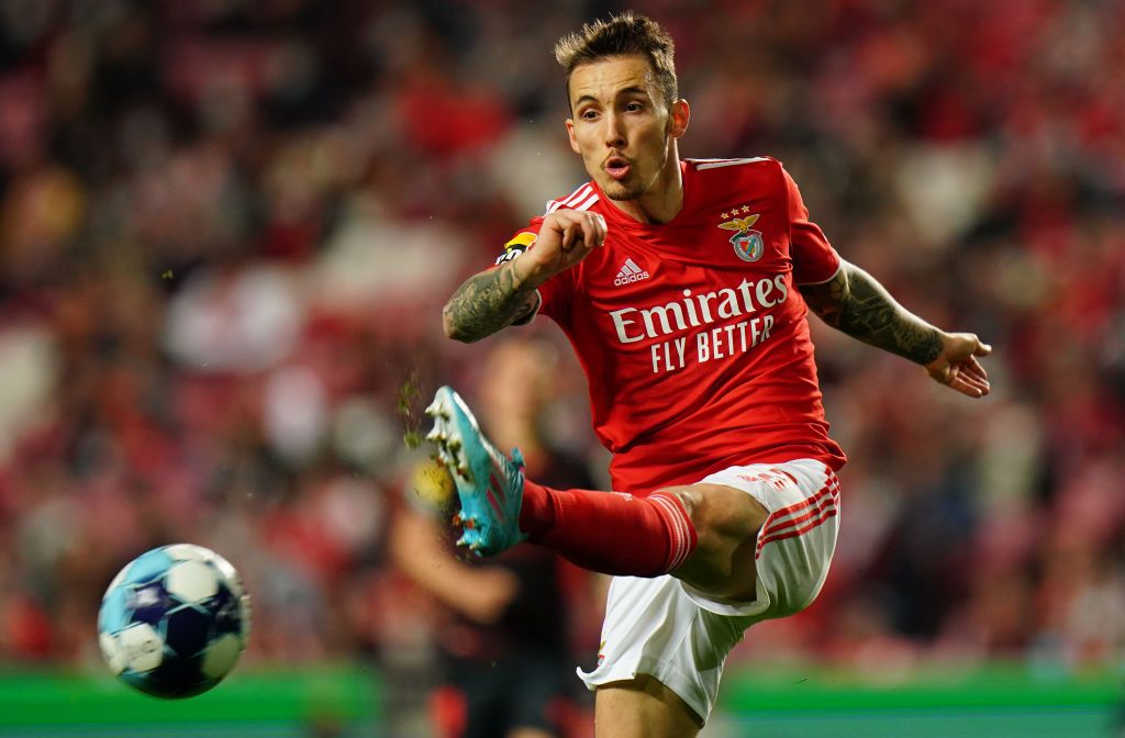 LISBON, PORTUGAL - MAY 7:  Alex Grimaldo of SL Benfica in action during the Liga Bwin match between SL Benfica and FC Porto at Estadio da Luz on May 7, 2022 in Lisbon, Portugal.  (Photo by Gualter Fatia/Getty Images)
