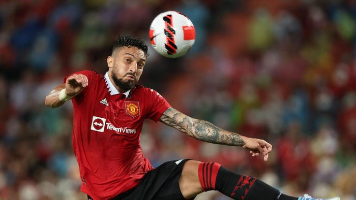 BANGKOK, THAILAND - JULY 12: Alex Telles of Manchester United during the preseason friendly match between Liverpool and Manchester United at Rajamangala Stadium on July 12, 2022 in Bangkok, Thailand. (Photo by Matthew Ashton - AMA/Getty Images)