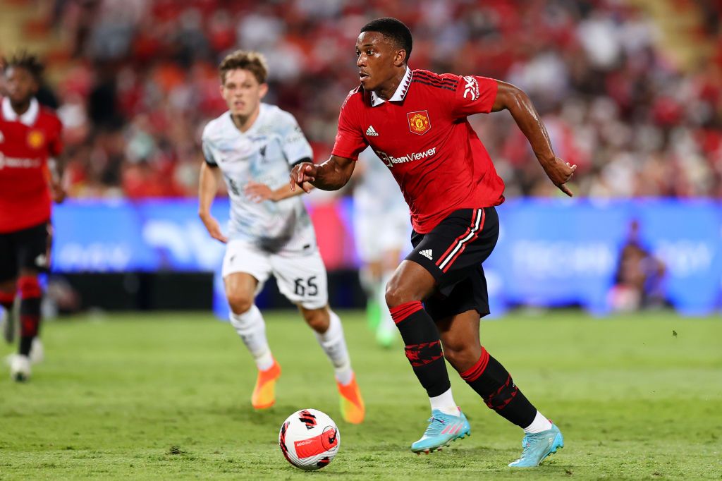 BANGKOK, THAILAND - JULY 12: Anthony Martial of Manchester United  during the preseason friendly match between Liverpool and Manchester United at Rajamangala Stadium on July 12, 2022 in Bangkok, Thailand. (Photo by Matthew Ashton - AMA/Getty Images)