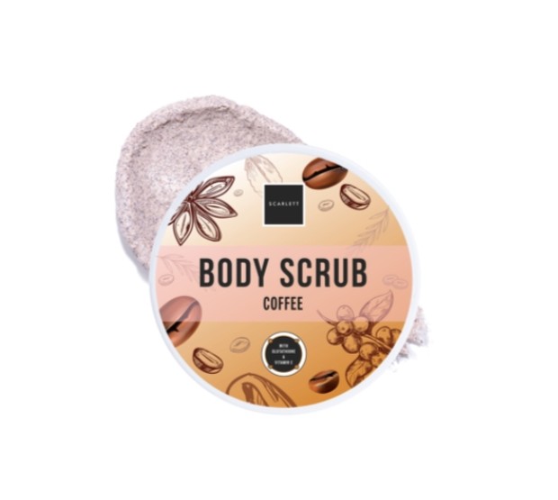 Scarlett menyediakan body scrub dengan kandungan glutathione dan vitamin E yang mampu mencerahkan dan menyehatkan kulit.