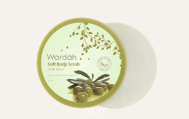 Bodyscrub dari Wardah dilengkapi dengan olive oil yang dapat melembabkan kulit.