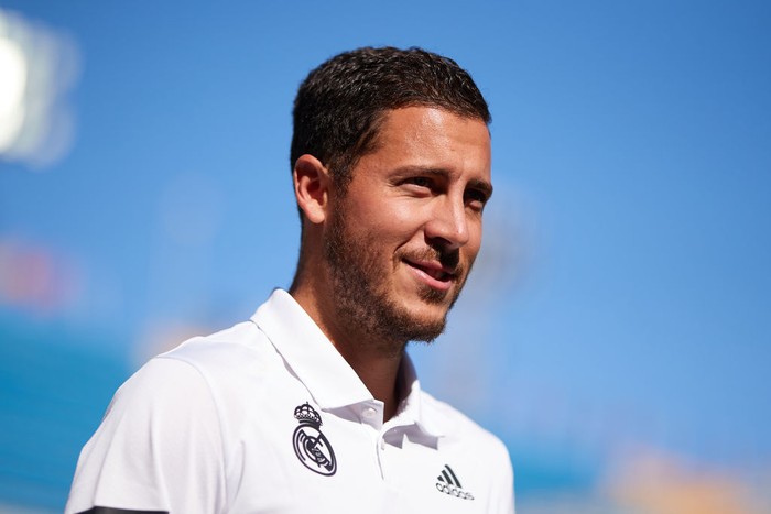 CADIZ, SPAIN - MAY 15: Eden Hazard of Real Madrid looks on during the LaLiga Santander match between Cadiz CF and Real Madrid CF at Estadio Nuevo Mirandilla on May 15, 2022 in Cadiz, Spain. (Photo by Fran Santiago/Getty Images)