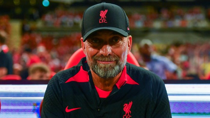Jürgen Klopp manager of Liverpool in action during the preseason match between Manchester United against Liverpool at Rajamangala stadium on July 12, 2022 in Bangkok, Thailand. (Photo by Vachira Vachira/NurPhoto via Getty Images)