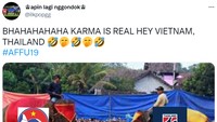 Ledekan sepakbola gajah sudah langsung mencuat sejak Vietnam dan Thailand dinilai bermain tak sportif. Setuju disebut karma? (Foto: Twitter/Internet)