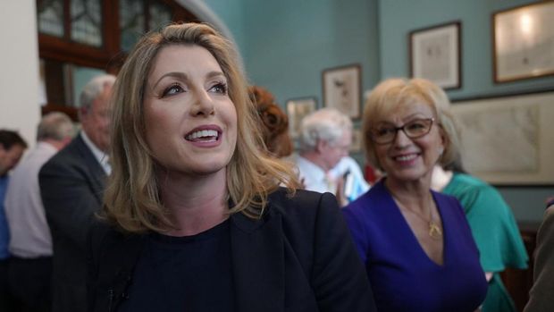PENNY MORDAUNT British Member of Parliament Penny Mordaunt launches her campaign to be Conservative Party leader and Prime Minister, at the Cinnamon Club, in Westminster, London, Wednesday July 13, 2022. Conservative Party lawmakers in Britain are casting ballots Wednesday in the first round of an election to replace Prime Minister Boris Johnson. (Stefan Rousseau/PA via AP)
