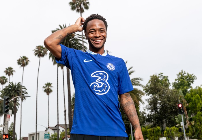 LOS ANGELES, CA - JULY 13:  New signing Raheem Sterling of Chelsea is photographed around Beverley Hills on July 13, 2022 in Los Angeles, California. (Photo by Chelsea FC via Getty Images)