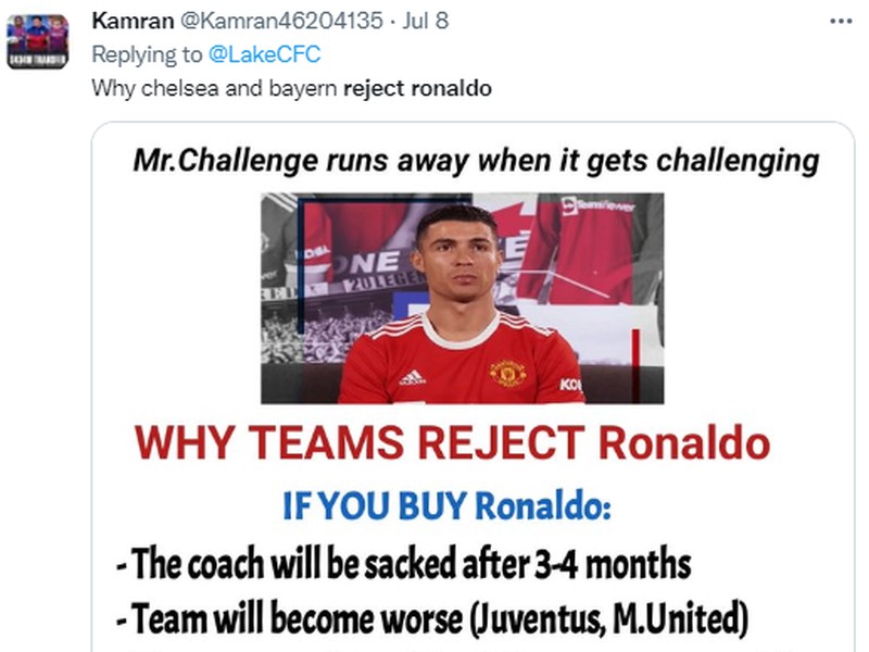Meme Cristiano Ronaldo ditolak berbagai klub papan atas Eropa.