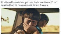 Jumlah klub yang menolak Ronaldo lebih banyak ketimbang assist yang dibuat bintang Portugal itu selama tiga musim. Duh! (Foto: Twitter)
