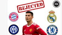 Dari 7 klub yang menolak Ronaldo, 6 di antaranya yakni Bayern Munich, Real Madrid, Inter Milan, Chelsea, Barcelona, serta Paris Saint-Germain. (Foto: Twitter)